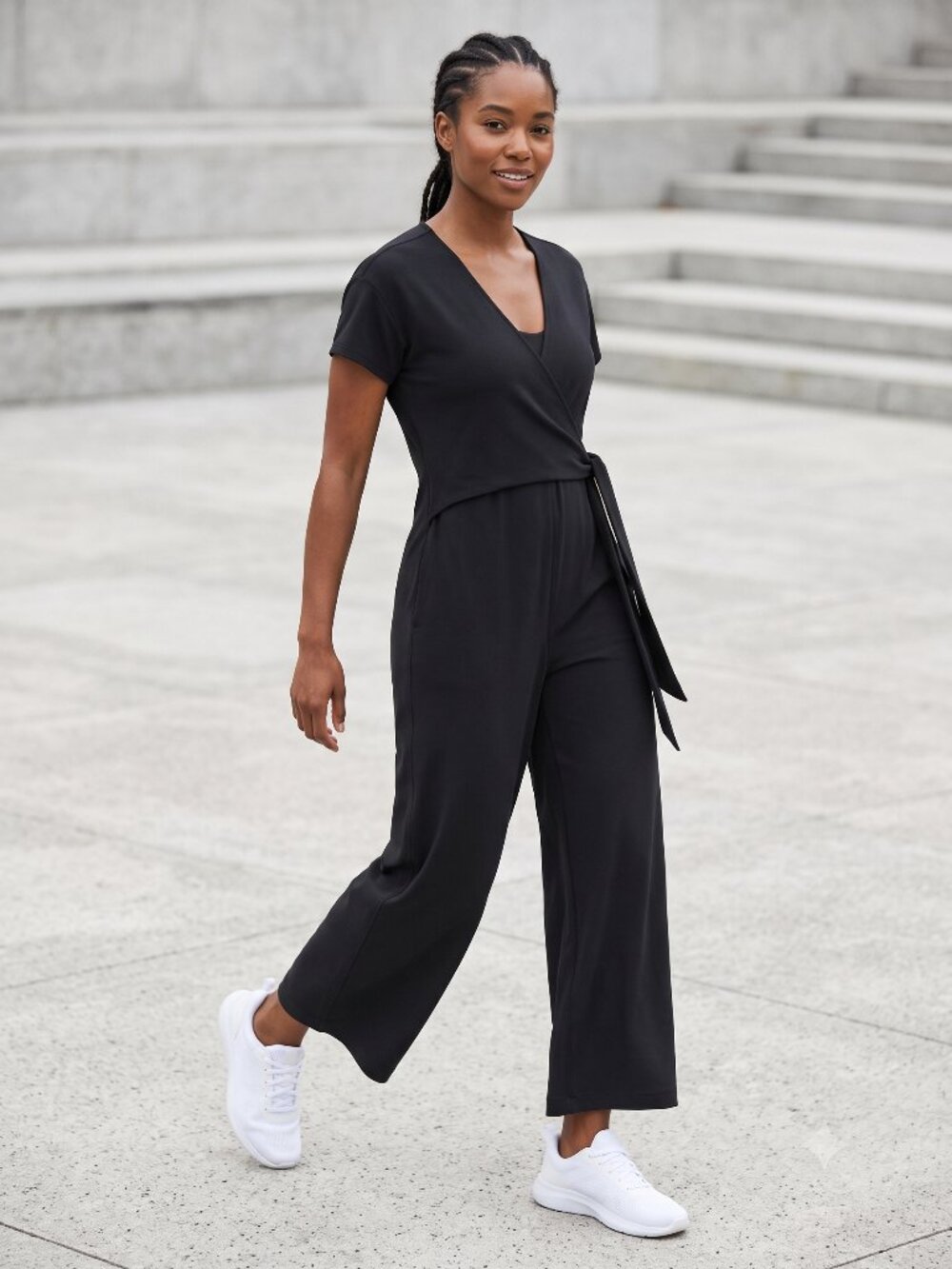 lululemon Black Short Sleeve Wide Leg Wrap Jumpsuit Size M